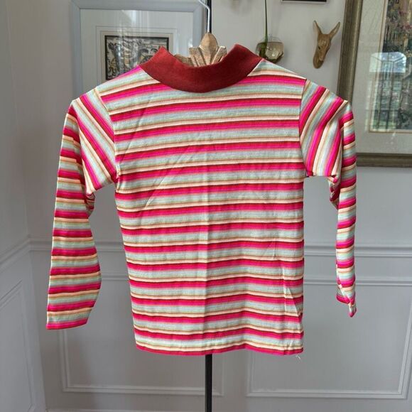 Vintage 70s Morton Togs Unisex Youth Mock Neck Shirt Stripe Youth 10 - Picture 1 of 6